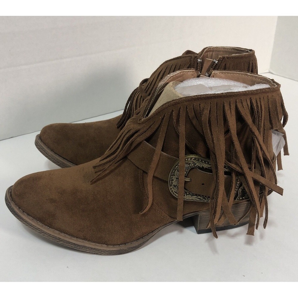 Very G Women's Tan‎ "The Bille" Fringe Top Ankle Booties - Size 7